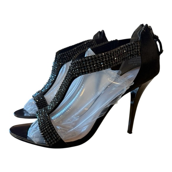 Glint Neiman Marcus Black Rhinestone Back Zipper 4” Heels Size 8.5 Occasion heel - Picture 4 of 10